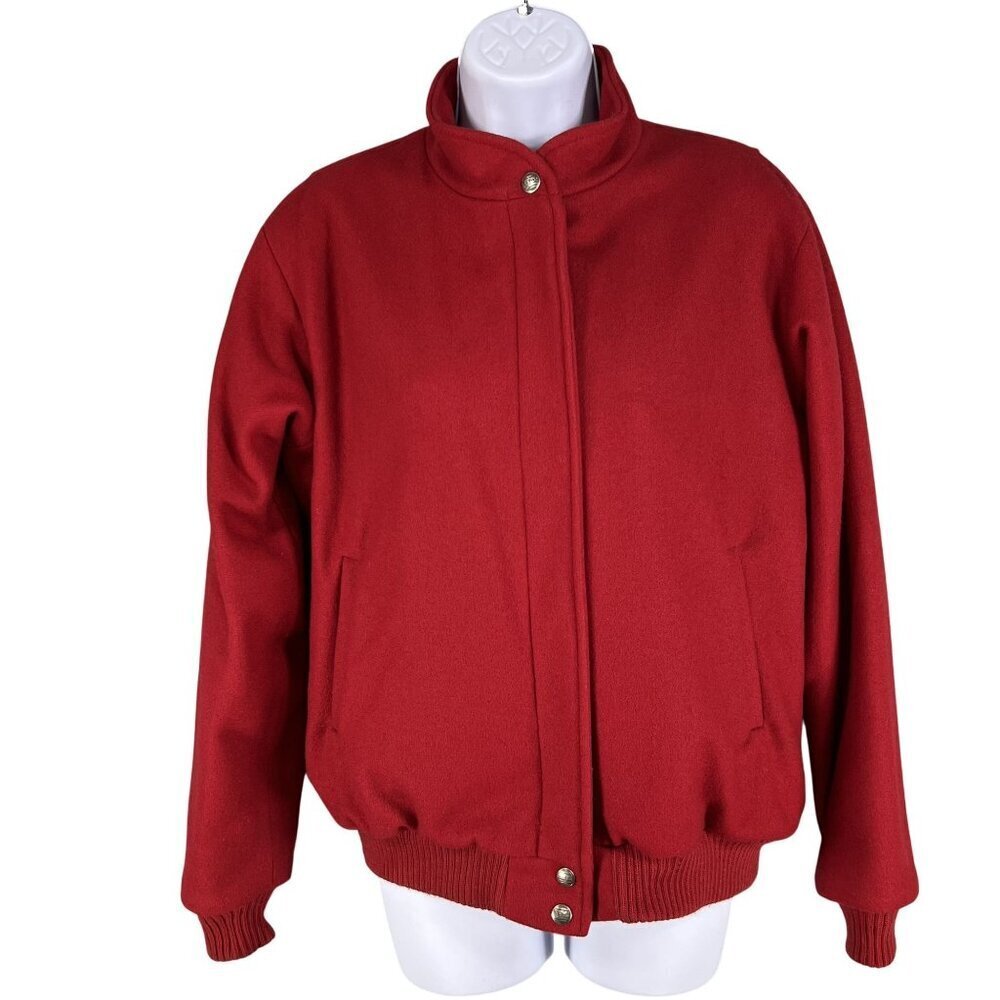 L.L. Bean Red Heavy Wool Mens M Womens L Bomber Jacket Plaid Lining USA Made
